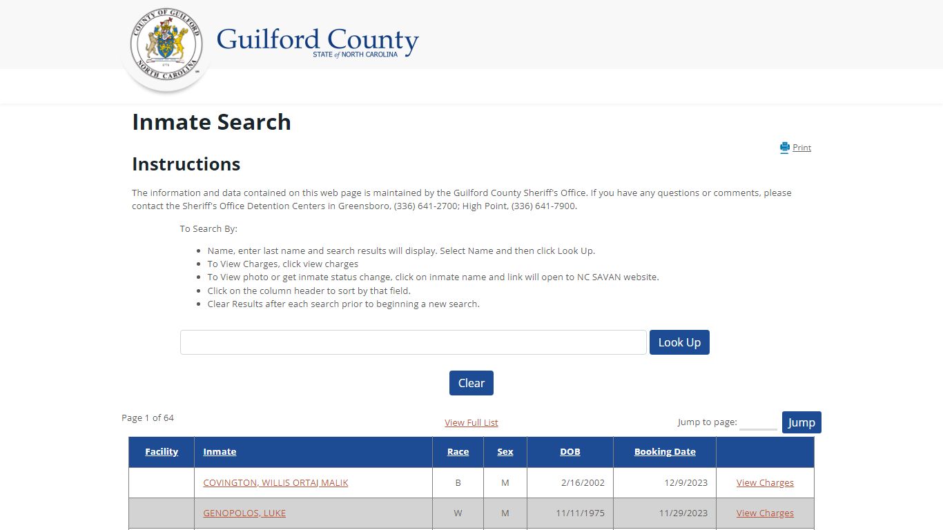 Guilford County, NC - Inmate Search
