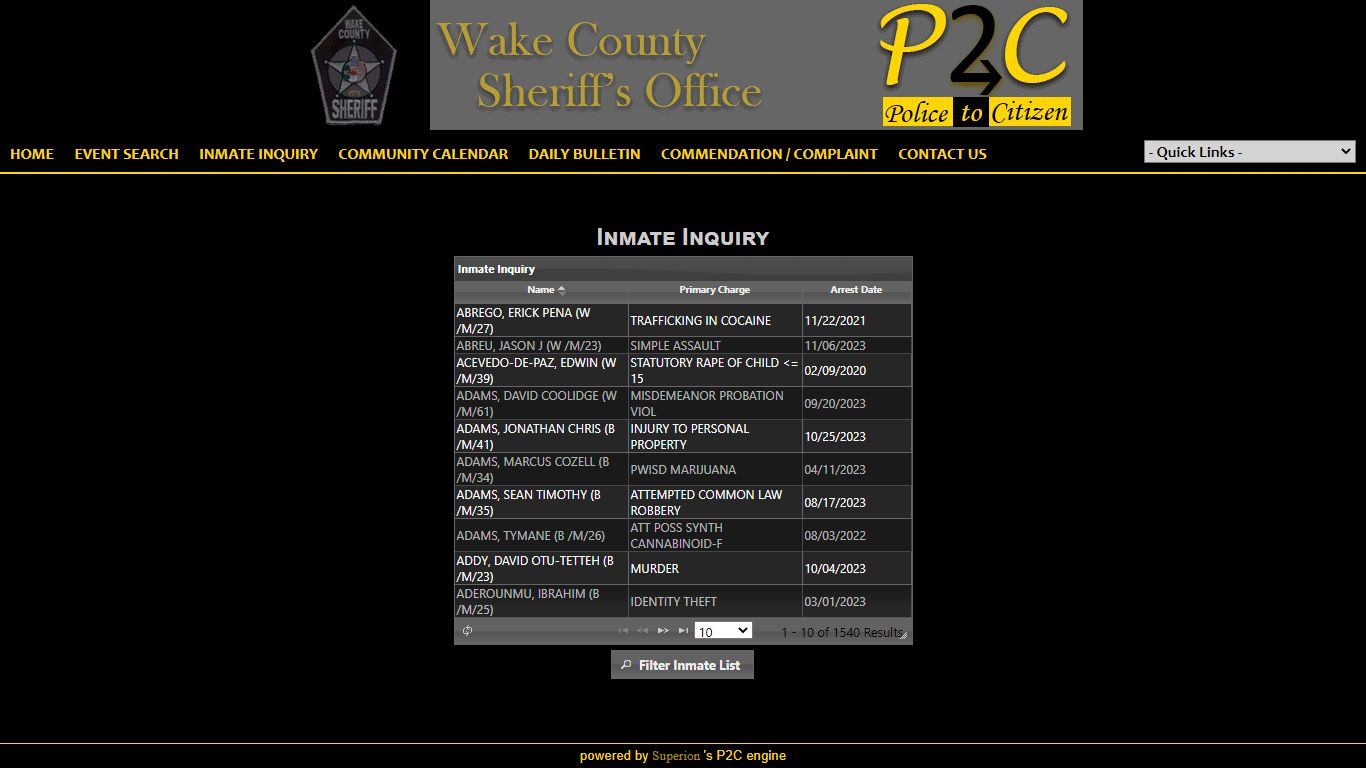 Inmate Inquiry - Wake County Sheriff's Office P2C
