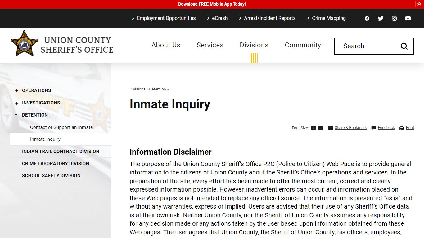 Inmate Inquiry | Union County, NC - Sheriff